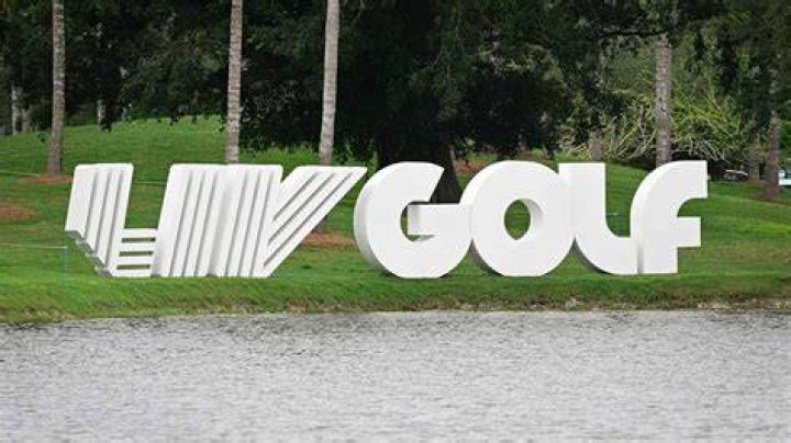 An LIV Golf sign is shown at Trump National Dural.