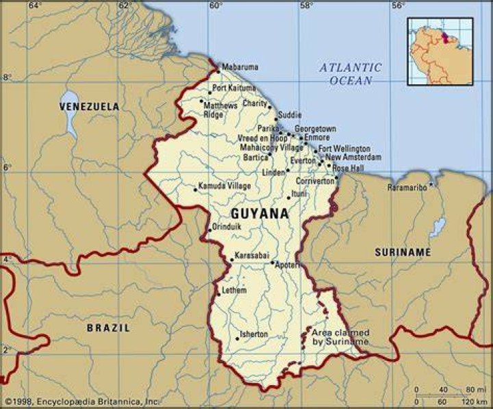 Guyana is in South America, on the North Atlantic coast, and culturally connected to the Caribbean region. It is English-speaking, and borders Venezuela.