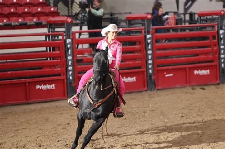Kennadee Riggs rides her horse during the Miss Rodeo America competition in Las Vegas, Nevada, in December 2022.