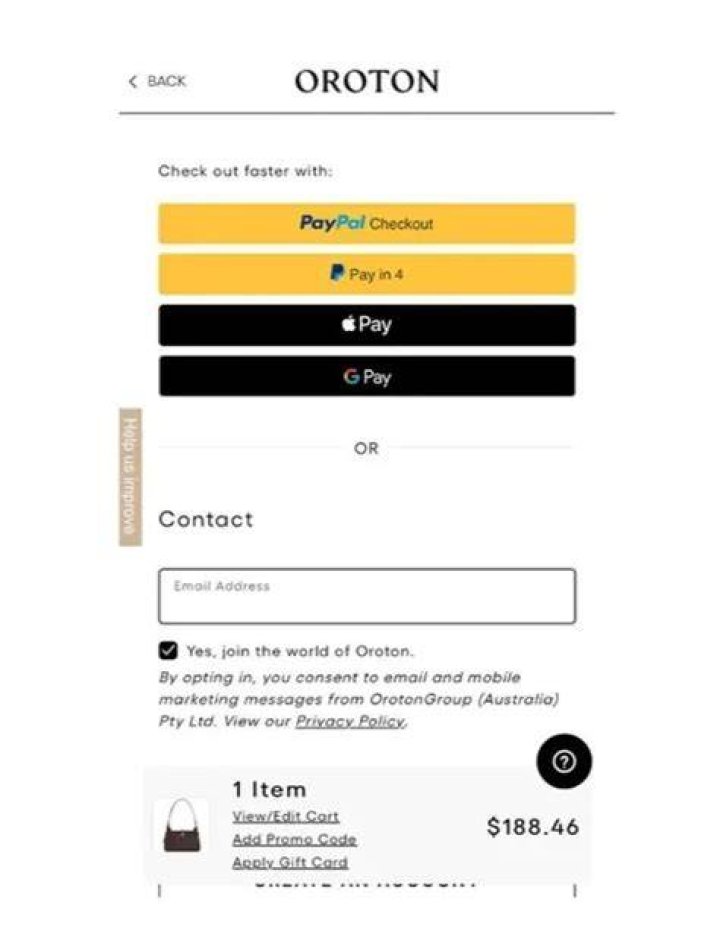 Image: Oroton checkout Oroton checkout