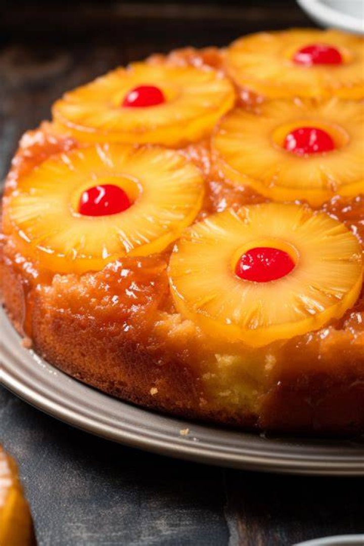 pineapple upside down cake with slice