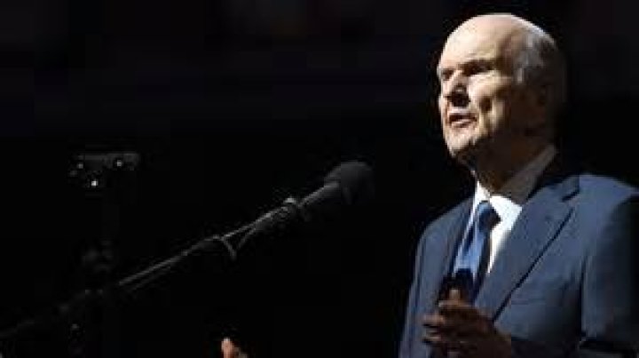 President Nelson speaking at a pulpit