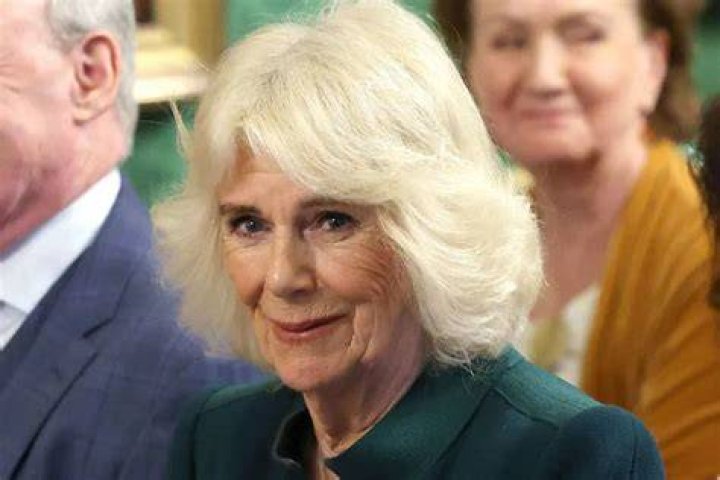 Queen Camilla smiles during her visit to the Farmers' Market on March 27, 2024 in Shrewsbury, England. 