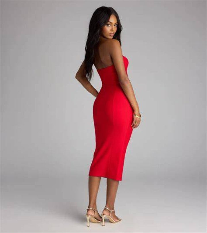 red asos strapless midi dress