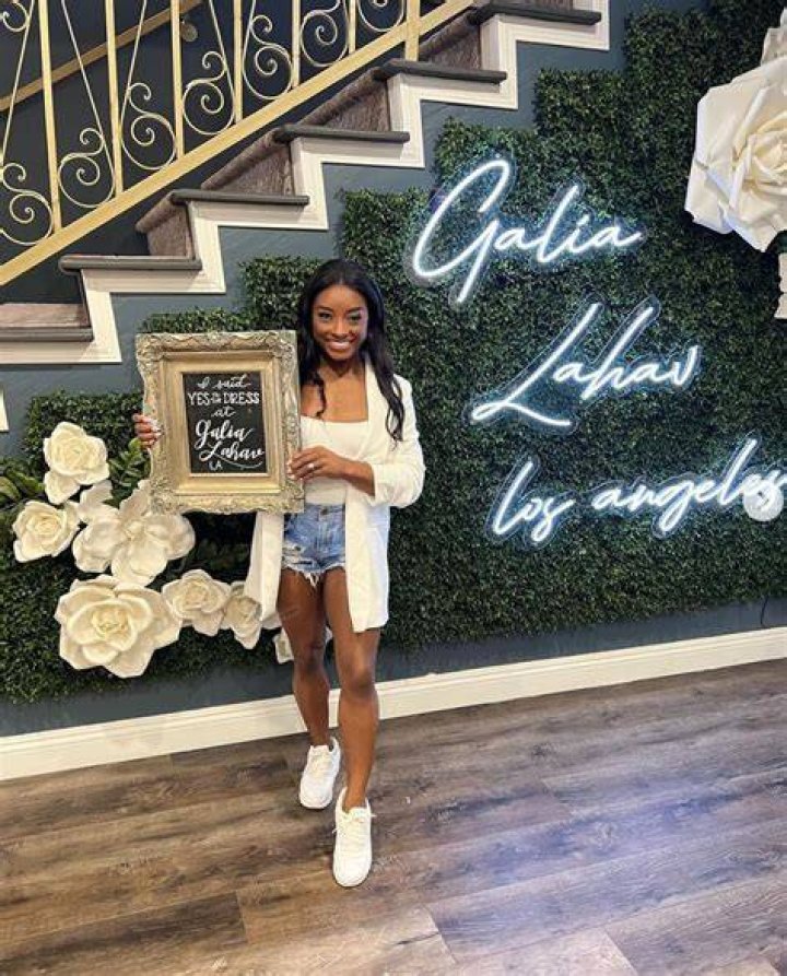 Simone Biles in bridal boutique