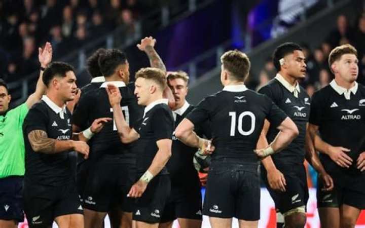 The All Blacks celebrate beating the Springboks at Ellis Park last year.