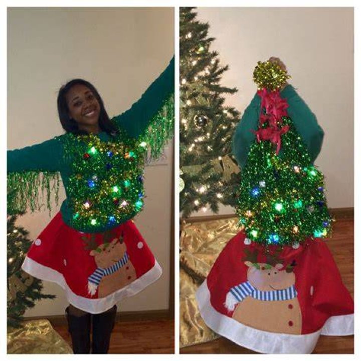 ugly holiday sweater christmas tree tassel